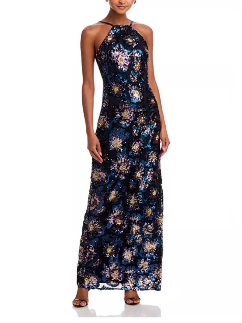 Adrianna by Adrianna Papell Floral Sequin Halter Column Gown, Size 10